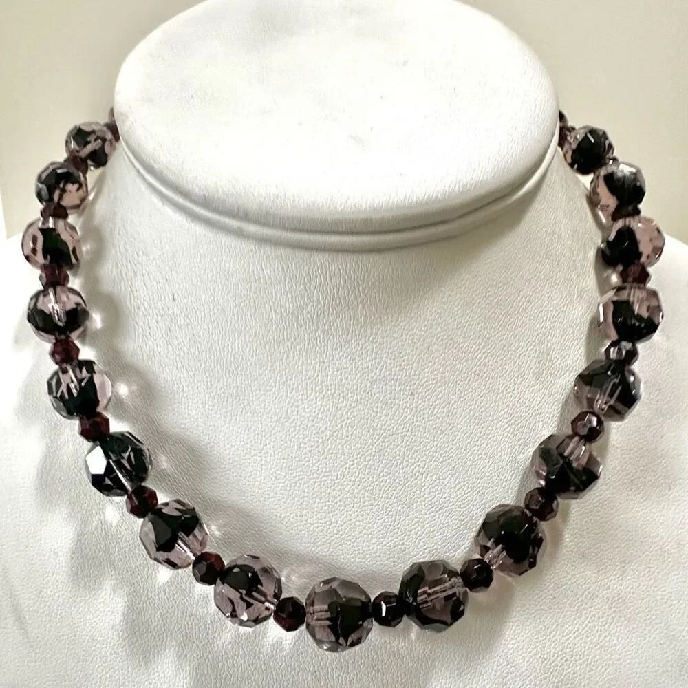 Purple crystal beaded choker necklace